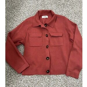 Senllen Terracotta Rust Knit Button Down Jacket Merino Wool Blend Large heritage